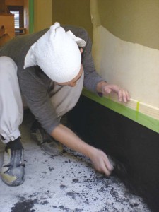 （工事中）玄関土間 壁塗り03